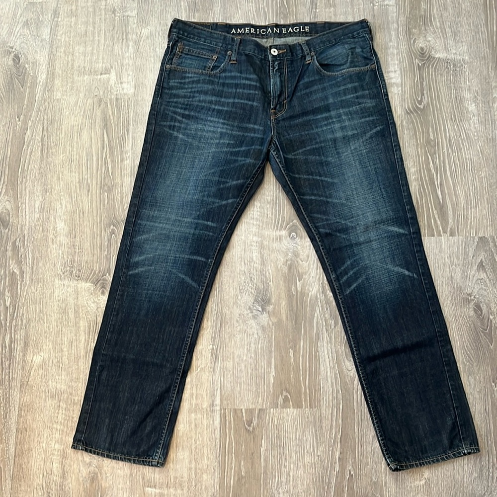 American Eagle Men’s Slim Fit Dark Wash Jeans, 100% Cotton, 38x32
